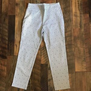 Chicos Size 8 so slimming ankle pants blue white striped polka dot New w/tags